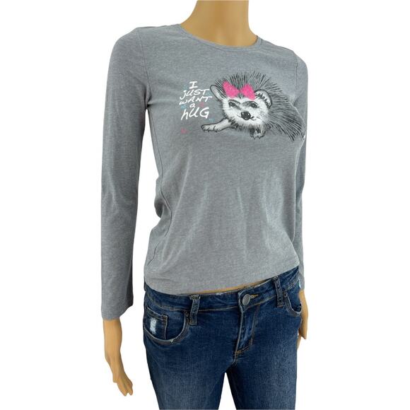 Faded Glory Tops - Faded Glory XS Gray I just Want A Hug Porcupine Baby Tee Shirt Long Sleeve